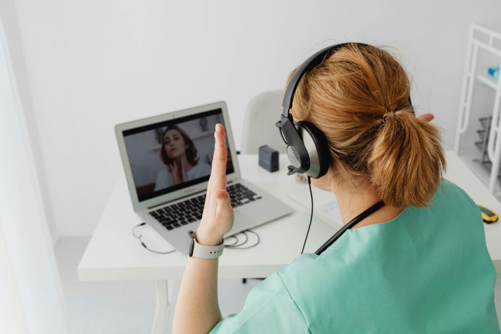 healthcare professional having a video call with a patient
